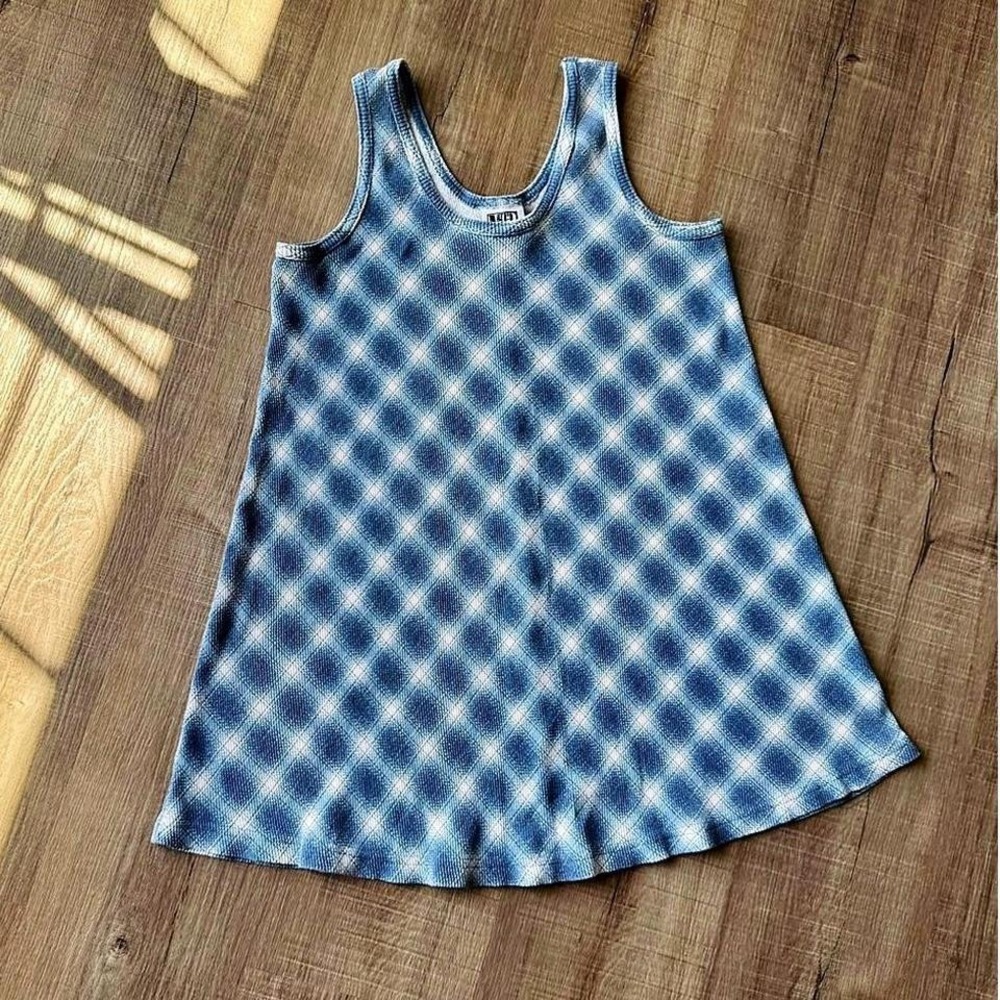 Vintage 90s Plaid Tunic Women's Size Large Blue Sleeveless Preppy Mixed Blues